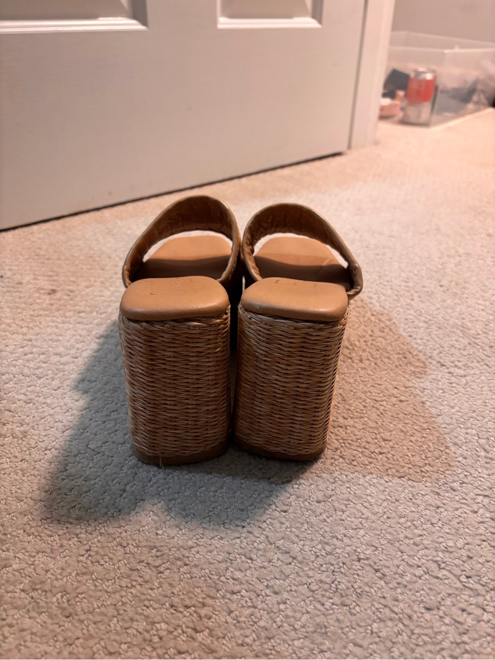 Woven Tan Platform Slide Wedges - Picture 4 of 5